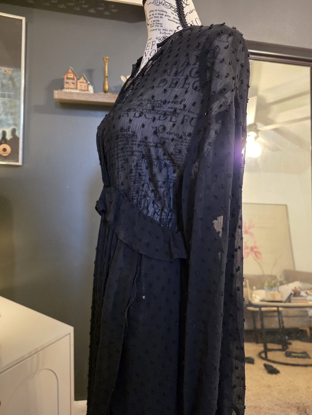 Zara Black Textured Dot Maxi Dress - Picture 8 of 13